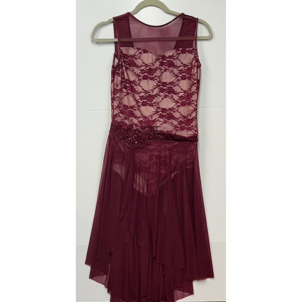 Revolution Burgundy Lace Lyrical Dance Costume Dress Recital RC20993 Size MA